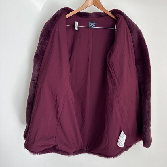 Abercrombie & Fitch Coat Womens Medium Faux Fur Shearling Teddy Burgundy Wine - Picture 8 of 11